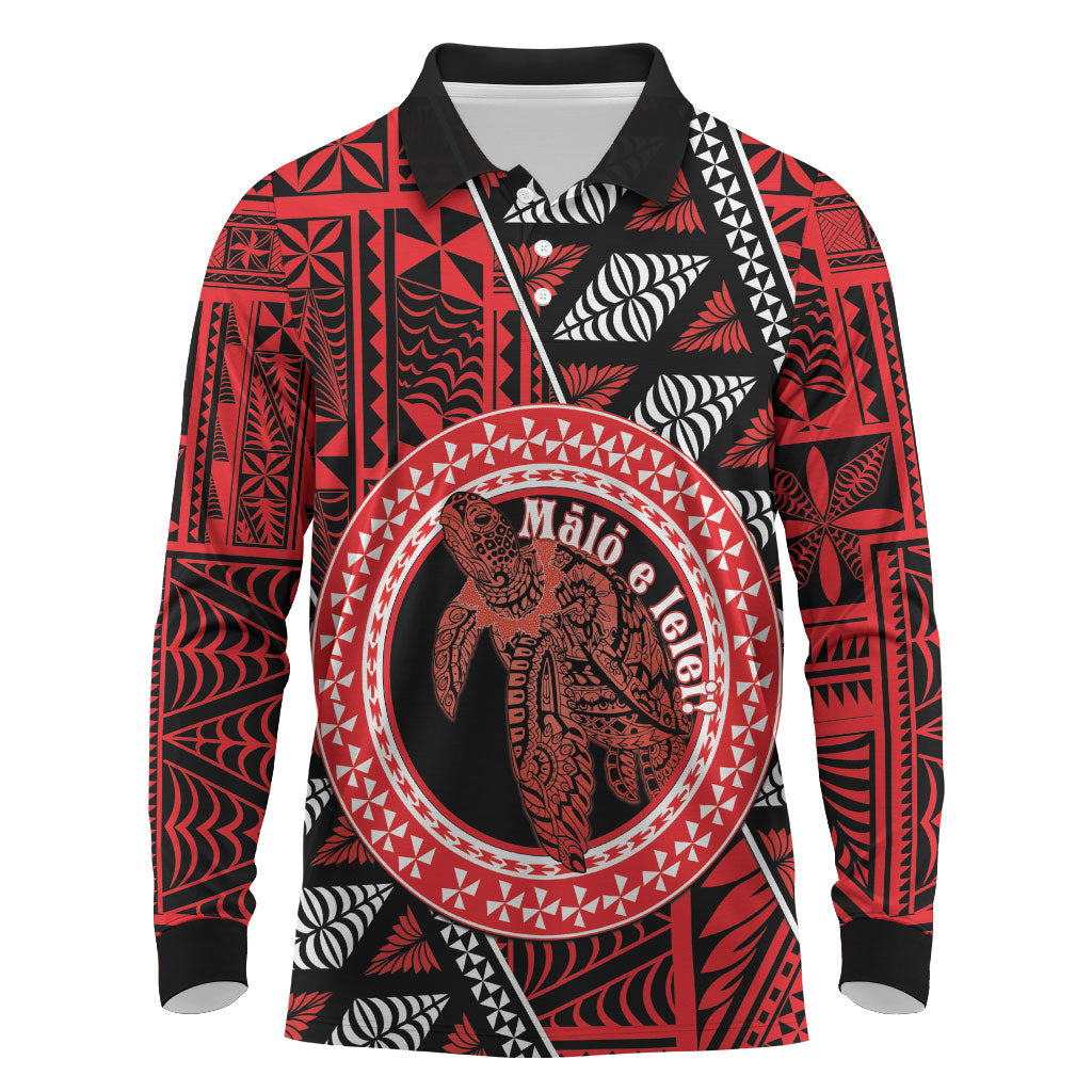 Personalised Tonga Language Week Long Sleeve Polo Shirt Heilala Turtle Malo E Lelei LT22 Red - Polynesian Pride