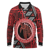 Personalised Tonga Language Week Long Sleeve Polo Shirt Heilala Turtle Malo E Lelei LT22 Red - Polynesian Pride