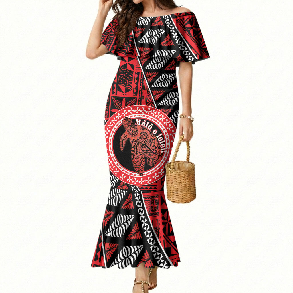 Personalised Tonga Language Week Mermaid Dress Heilala Turtle Malo E Lelei LT22 Women Red - Polynesian Pride