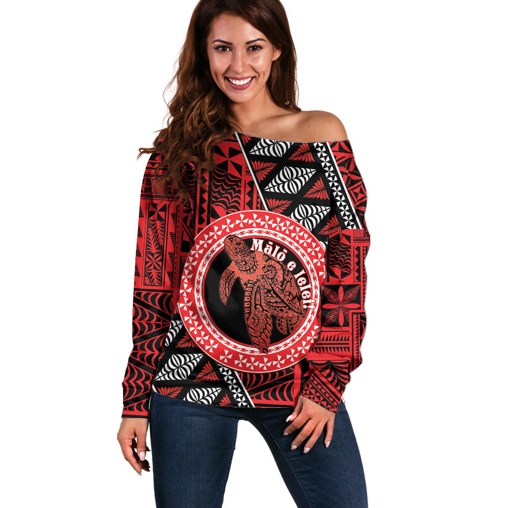 Personalised Tonga Language Week Off Shoulder Sweater Heilala Turtle Malo E Lelei LT22 Women Red - Polynesian Pride