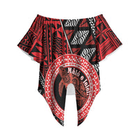 Personalised Tonga Language Week Off Shoulder Wrap Waist Top Heilala Turtle Malo E Lelei LT22 Red - Polynesian Pride