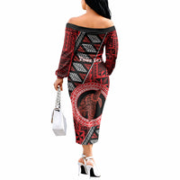Personalised Tonga Language Week Off The Shoulder Long Sleeve Dress Heilala Turtle Malo E Lelei LT22 - Polynesian Pride