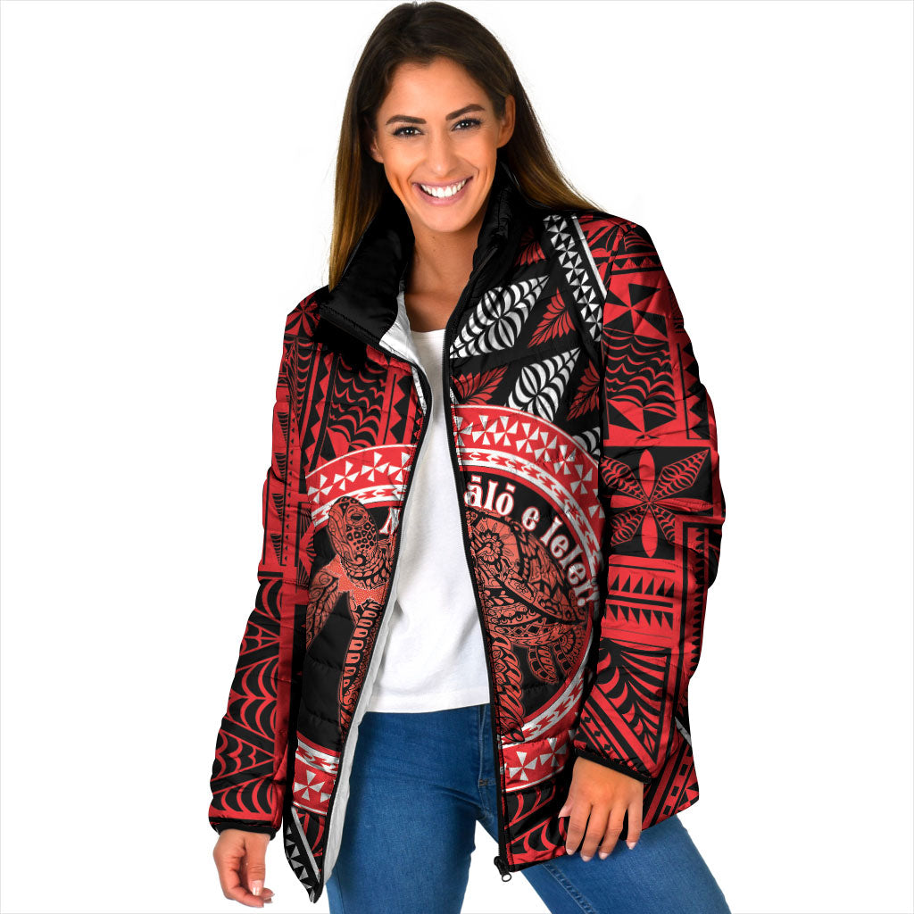 Personalised Tonga Language Week Padded Jacket Heilala Turtle Malo E Lelei LT22 Women Red - Polynesian Pride