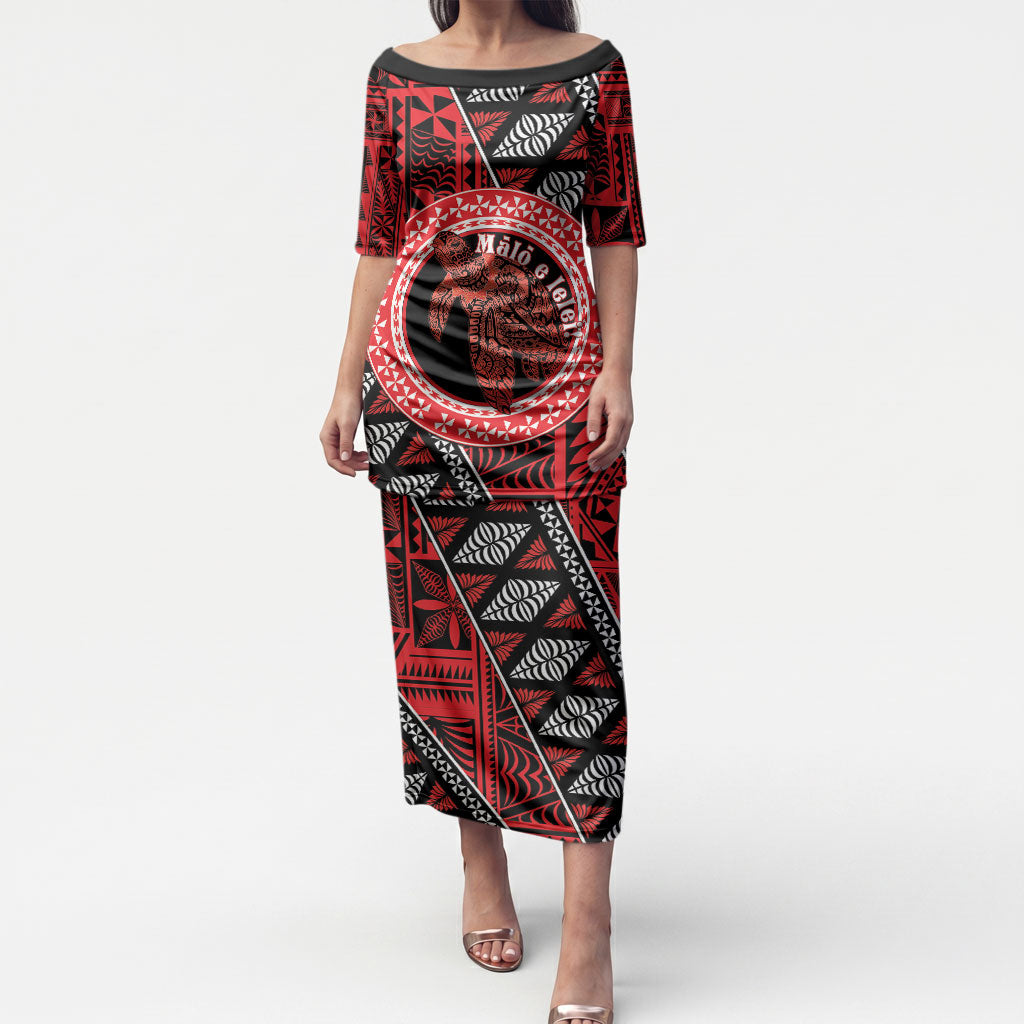 Personalised Tonga Language Week Puletasi Heilala Turtle Malo E Lelei LT22 Long Dress Red - Polynesian Pride
