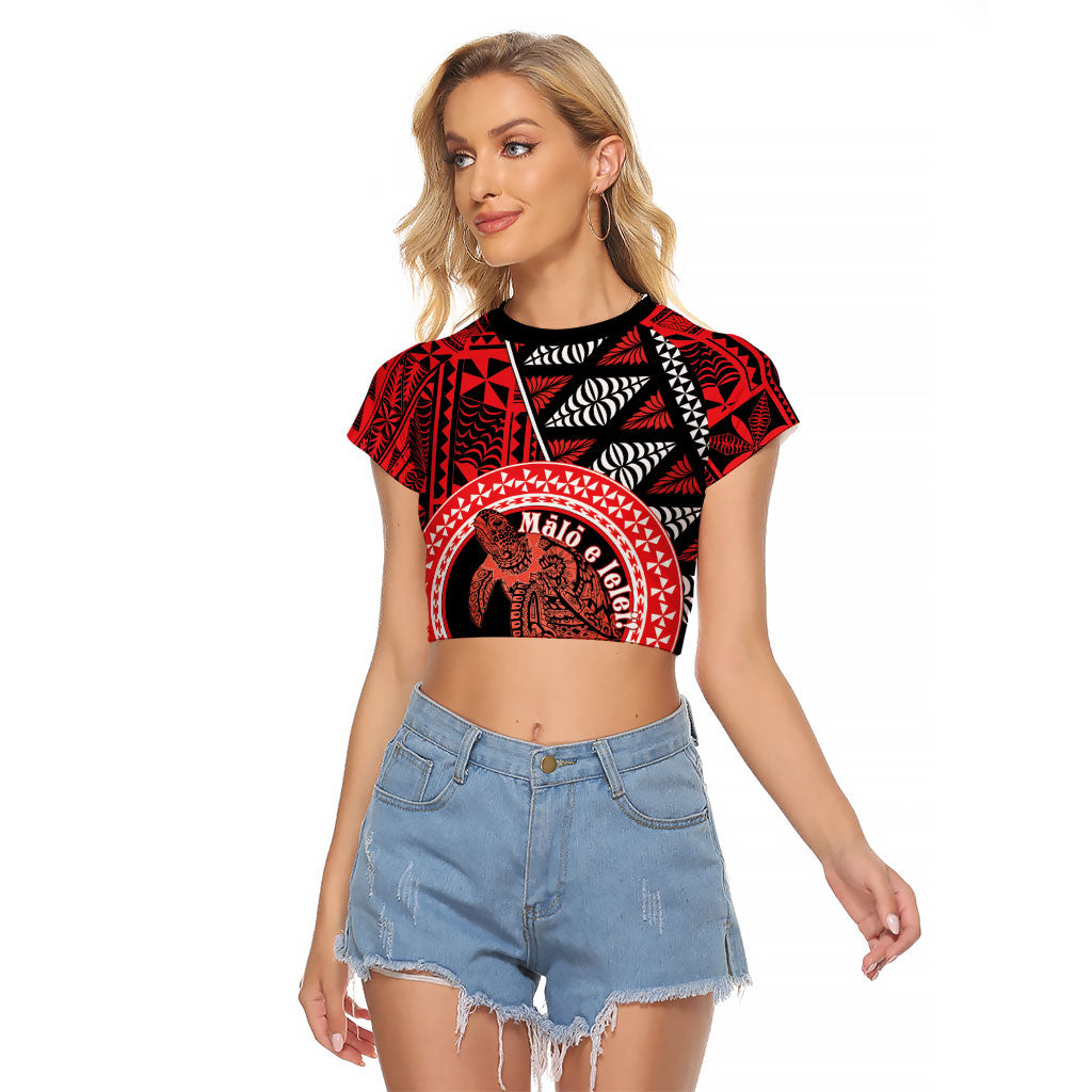 Personalised Tonga Language Week Raglan Cropped T Shirt Heilala Turtle Malo E Lelei LT22 Female Red - Polynesian Pride