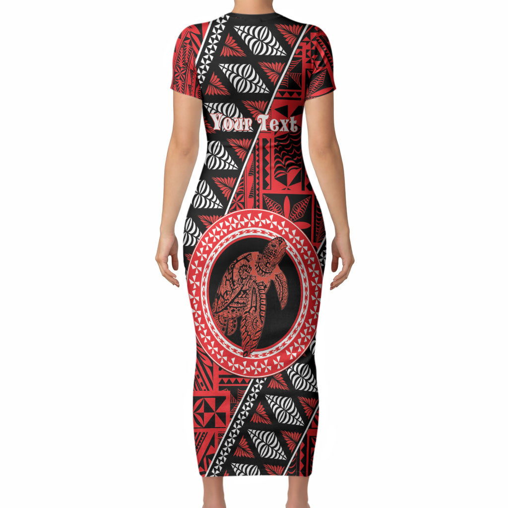 Personalised Tonga Language Week Short Sleeve Bodycon Dress Heilala Turtle Malo E Lelei LT22 - Polynesian Pride