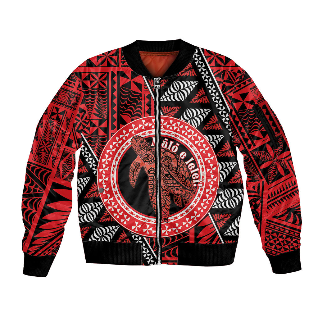 Personalised Tonga Language Week Sleeve Zip Bomber Jacket Heilala Turtle Malo E Lelei LT22 Unisex Red - Polynesian Pride