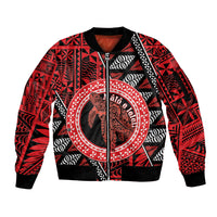 Personalised Tonga Language Week Sleeve Zip Bomber Jacket Heilala Turtle Malo E Lelei LT22 Unisex Red - Polynesian Pride