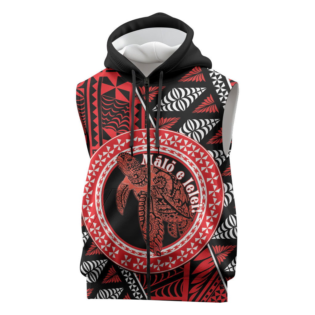 Personalised Tonga Language Week Sleeveless Zip Hoodie Heilala Turtle Malo E Lelei LT22 Red - Polynesian Pride