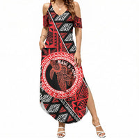 Personalised Tonga Language Week Summer Maxi Dress Heilala Turtle Malo E Lelei LT22 Women Red - Polynesian Pride