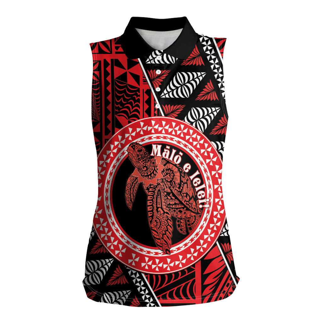 Personalised Tonga Language Week Women Sleeveless Polo Shirt Heilala Turtle Malo E Lelei LT22 Female Red - Polynesian Pride