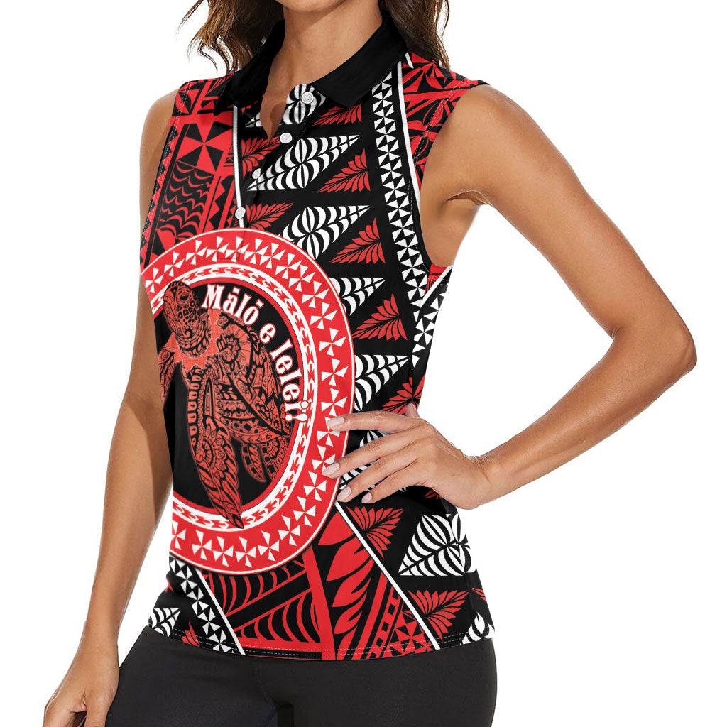 Personalised Tonga Language Week Women Sleeveless Polo Shirt Heilala Turtle Malo E Lelei LT22 - Polynesian Pride