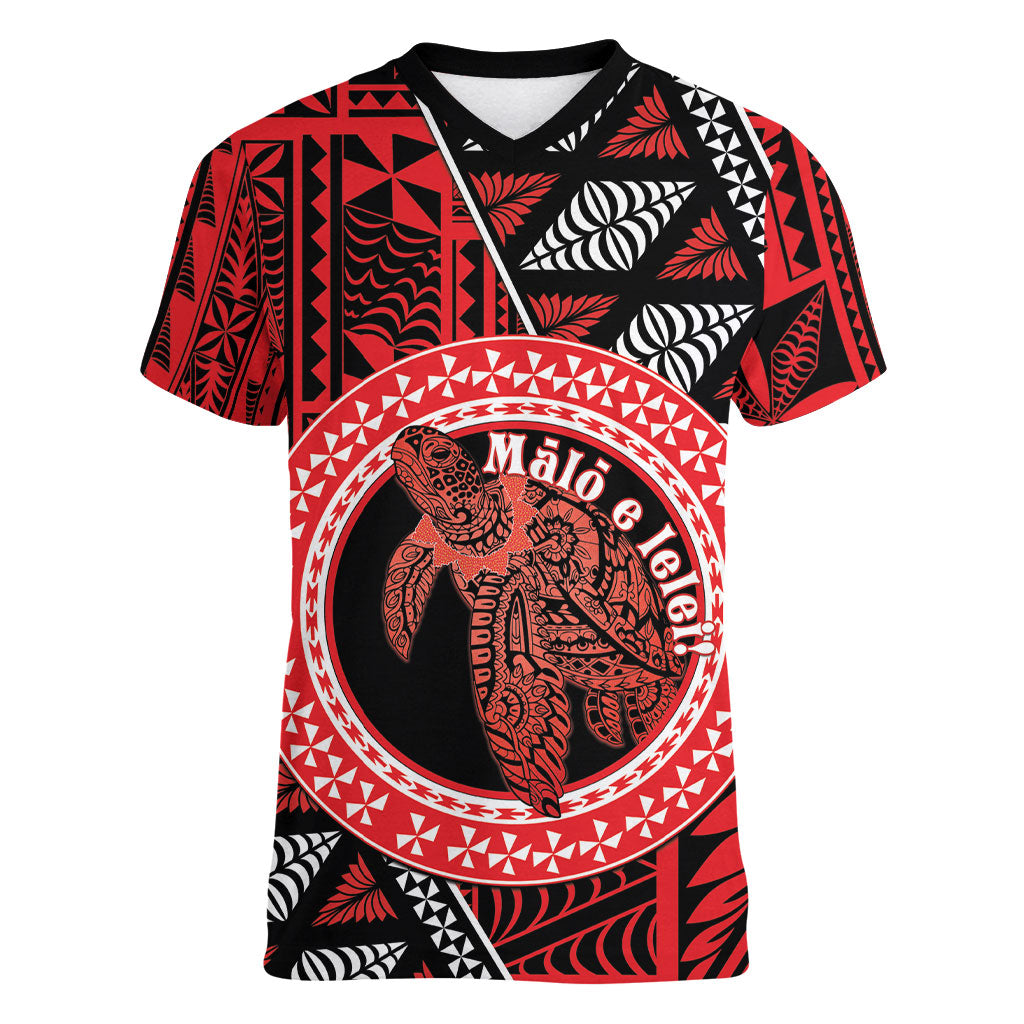 Personalised Tonga Language Week Women V-Neck T-Shirt Heilala Turtle Malo E Lelei LT22 Female Red - Polynesian Pride