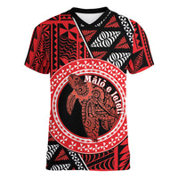 Personalised Tonga Language Week Women V-Neck T-Shirt Heilala Turtle Malo E Lelei LT22 Female Red - Polynesian Pride