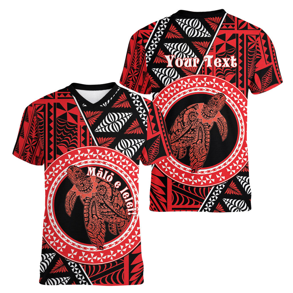 Personalised Tonga Language Week Women V-Neck T-Shirt Heilala Turtle Malo E Lelei LT22 - Polynesian Pride