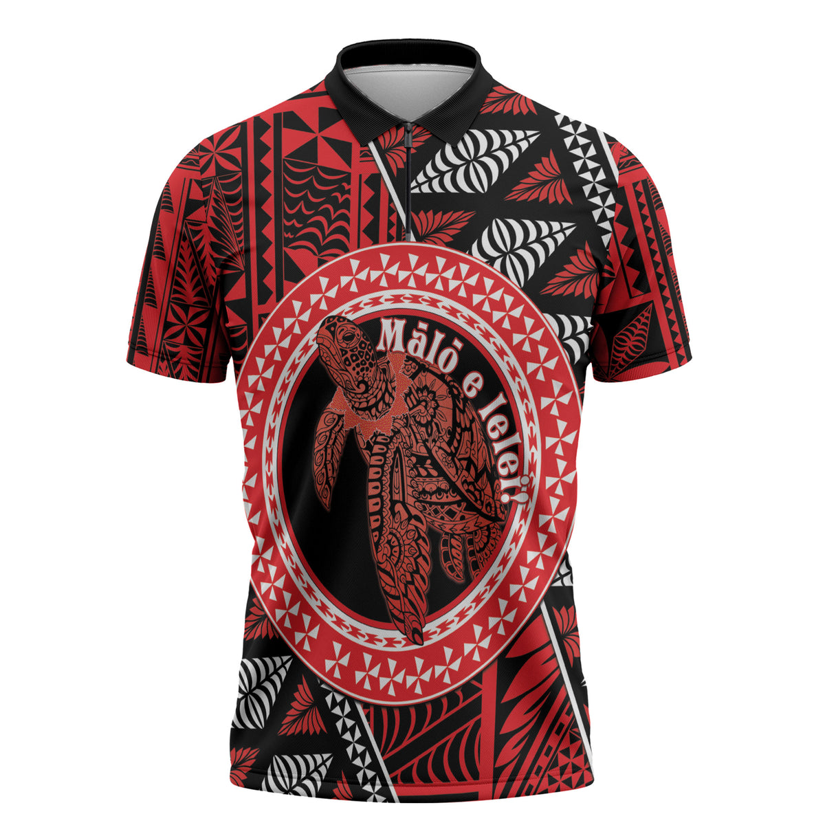 Personalised Tonga Language Week Zipper Polo Shirt Heilala Turtle Malo E Lelei LT22 Red - Polynesian Pride