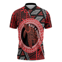 Personalised Tonga Language Week Zipper Polo Shirt Heilala Turtle Malo E Lelei LT22 Red - Polynesian Pride