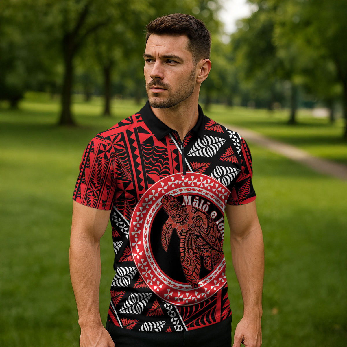 Personalised Tonga Language Week Zipper Polo Shirt Heilala Turtle Malo E Lelei LT22 - Polynesian Pride