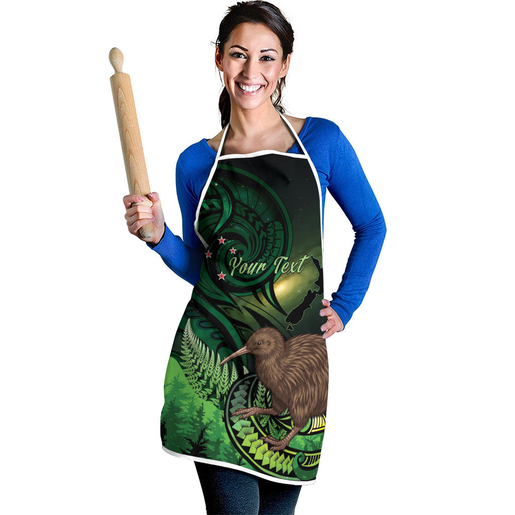 Kiwi New Zealand Personalised Apron Aotearoa Map Silver Fern Koru Pattern