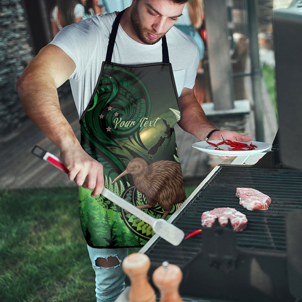 Kiwi New Zealand Personalised Apron Aotearoa Map Silver Fern Koru Pattern