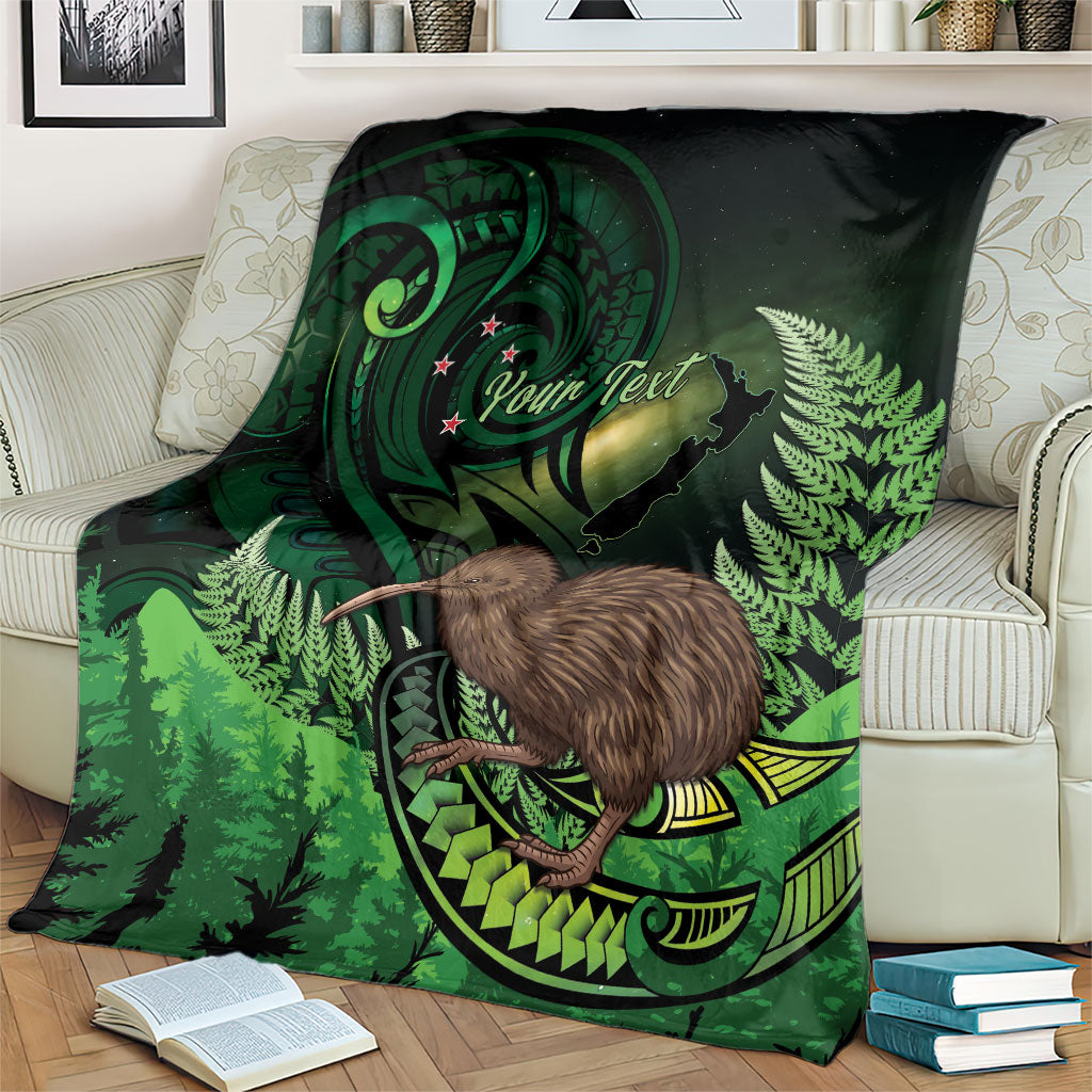 Kiwi New Zealand Personalised Blanket Aotearoa Map Silver Fern Koru Pattern