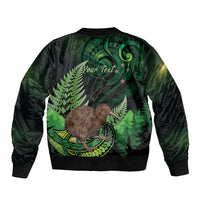 Kiwi New Zealand Personalised Bomber Jacket Aotearoa Map Silver Fern Koru Pattern