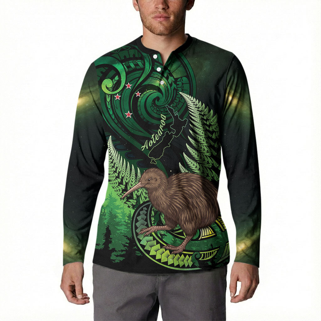 Kiwi New Zealand Personalised Button Sweatshirt Aotearoa Map Silver Fern Koru Pattern