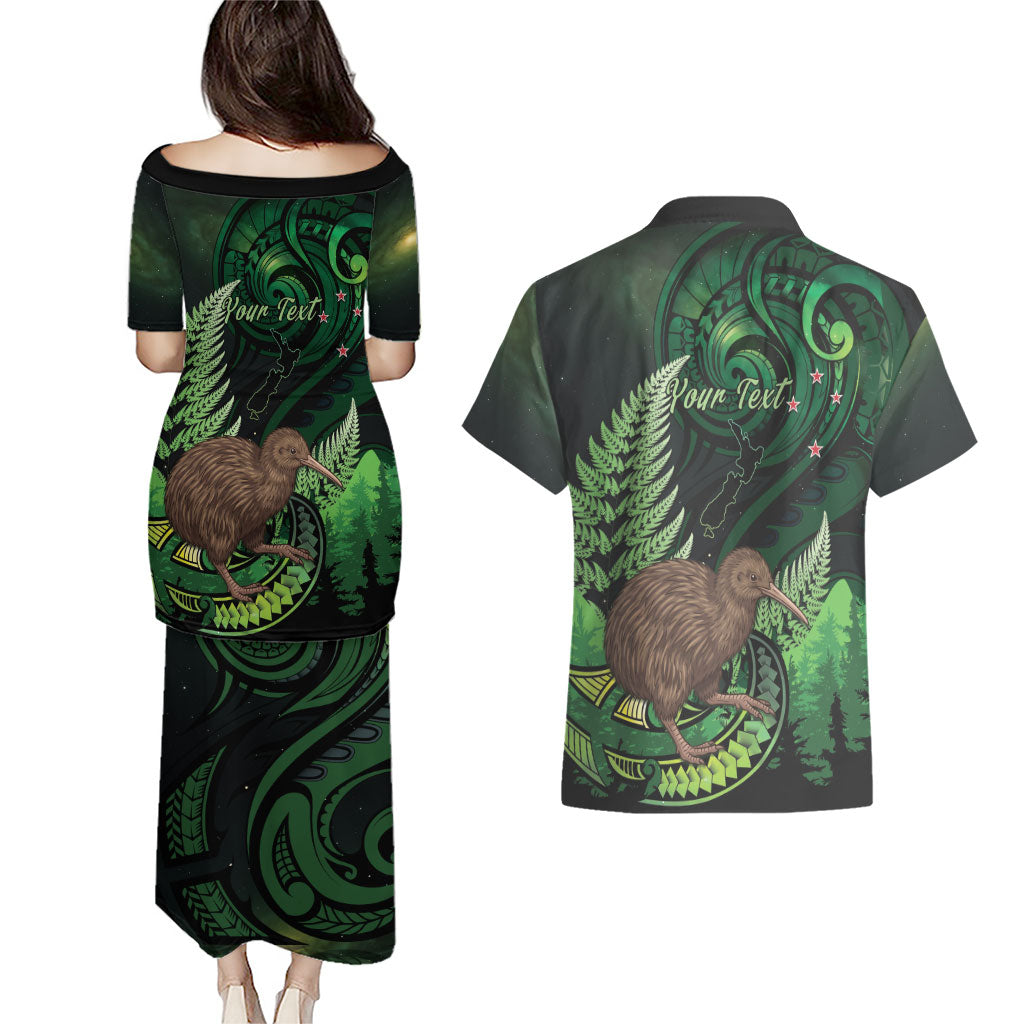 Kiwi New Zealand Personalised Couples Matching Puletasi and Hawaiian Shirt Aotearoa Map Silver Fern Koru Pattern LT22 - Polynesian Pride