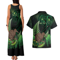 Kiwi New Zealand Personalised Couples Matching Tank Maxi Dress and Hawaiian Shirt Aotearoa Map Silver Fern Koru Pattern LT22 - Polynesian Pride