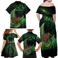 Kiwi New Zealand Personalised Family Matching Off Shoulder Maxi Dress and Hawaiian Shirt Aotearoa Map Silver Fern Koru Pattern LT22 - Polynesian Pride