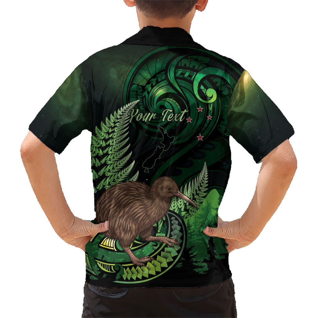Kiwi New Zealand Personalised Family Matching Off Shoulder Short Dress and Hawaiian Shirt Aotearoa Map Silver Fern Koru Pattern LT22 - Polynesian Pride
