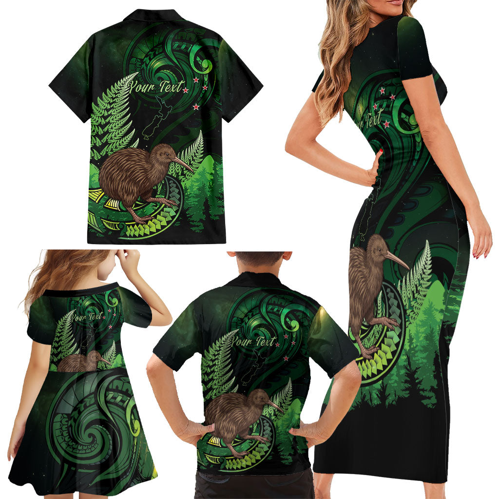 Kiwi New Zealand Personalised Family Matching Short Sleeve Bodycon Dress and Hawaiian Shirt Aotearoa Map Silver Fern Koru Pattern LT22 - Polynesian Pride