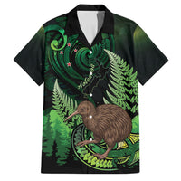 Kiwi New Zealand Personalised Family Matching Summer Maxi Dress and Hawaiian Shirt Aotearoa Map Silver Fern Koru Pattern LT22 Dad's Shirt - Short Sleeve Green - Polynesian Pride