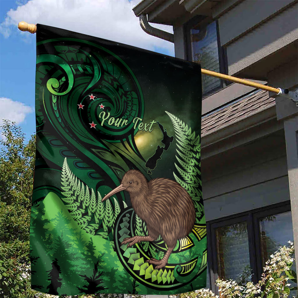 Kiwi New Zealand Personalised Garden Flag Aotearoa Map Silver Fern Koru Pattern