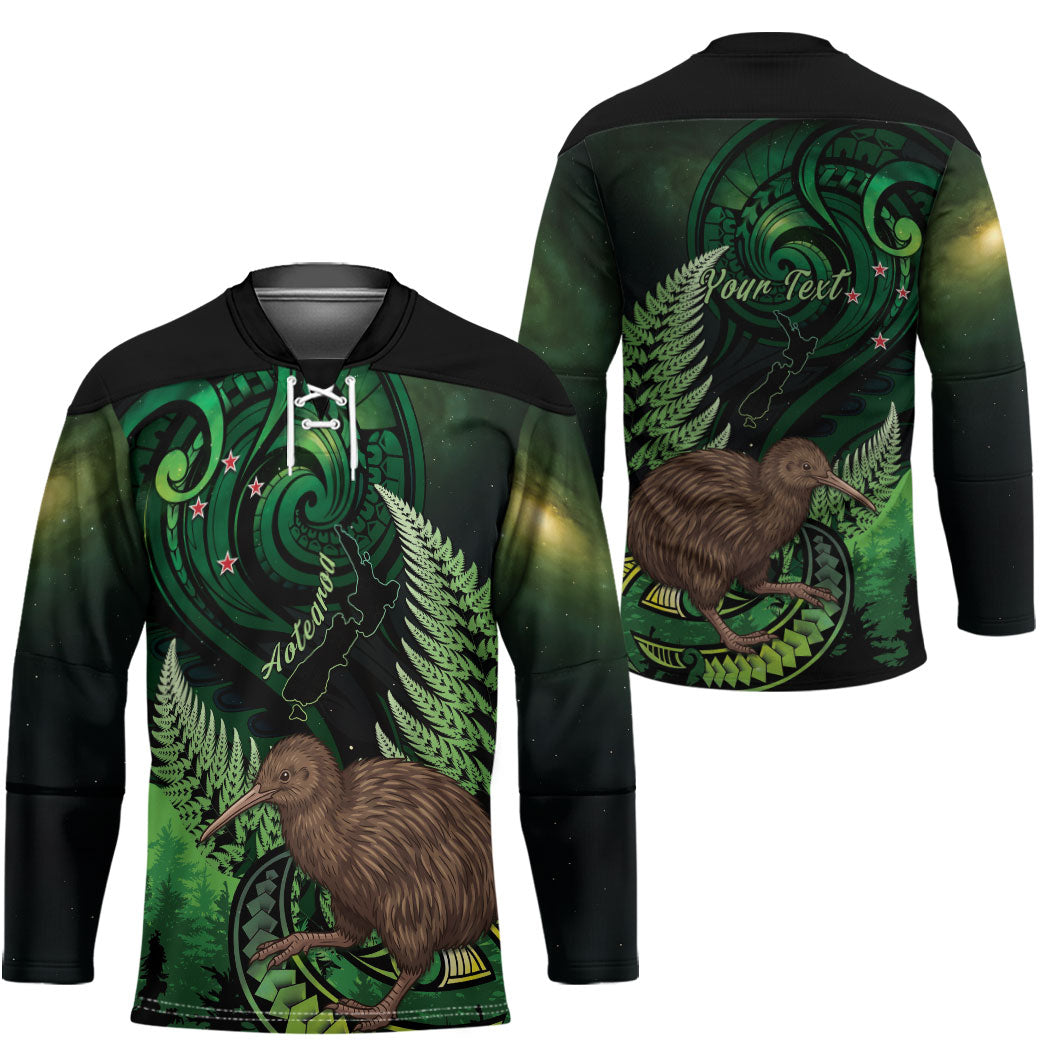 Kiwi New Zealand Personalised Hockey Jersey Aotearoa Map Silver Fern Koru Pattern
