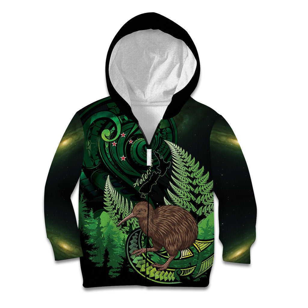Kiwi New Zealand Personalised Kid Hoodie Aotearoa Map Silver Fern Koru Pattern