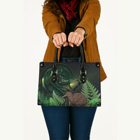 Kiwi New Zealand Personalised Leather Bag Aotearoa Map Silver Fern Koru Pattern