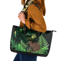 Kiwi New Zealand Personalised Leather Tote Bag Aotearoa Map Silver Fern Koru Pattern