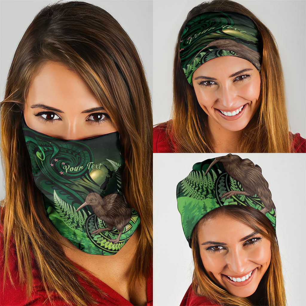 Kiwi New Zealand Personalised Neck Gaiter Aotearoa Map Silver Fern Koru Pattern
