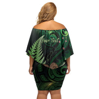 Kiwi New Zealand Personalised Off Shoulder Short Dress Aotearoa Map Silver Fern Koru Pattern