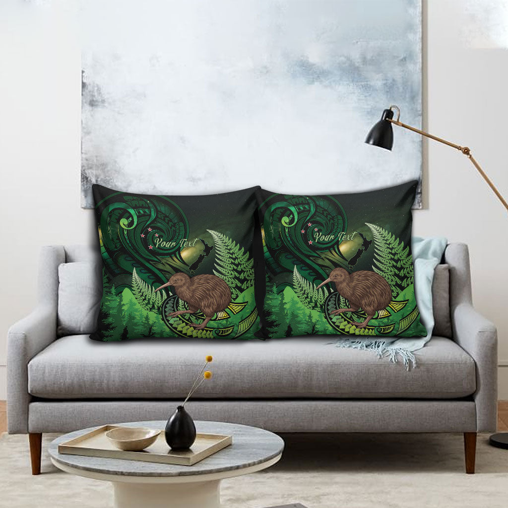 Kiwi New Zealand Personalised Pillow Cover Aotearoa Map Silver Fern Koru Pattern