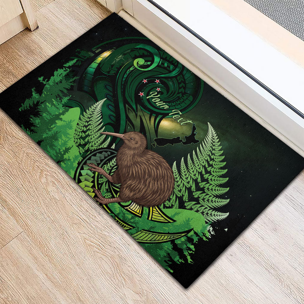 Kiwi New Zealand Personalised Rubber Doormat Aotearoa Map Silver Fern Koru Pattern