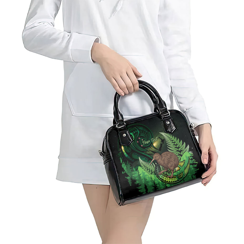 Kiwi New Zealand Personalised Shoulder Handbag Aotearoa Map Silver Fern Koru Pattern