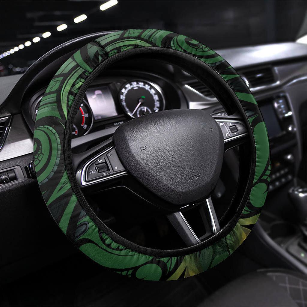 Kiwi New Zealand Steering Wheel Cover Aotearoa Map Silver Fern Koru Pattern