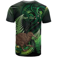 Kiwi New Zealand Personalised T Shirt Aotearoa Map Silver Fern Koru Pattern