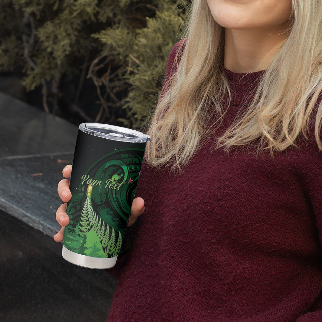 Kiwi New Zealand Personalised Tumbler Cup Aotearoa Map Silver Fern Koru Pattern