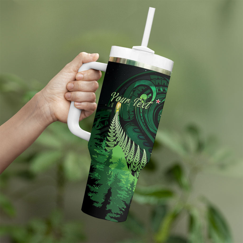 Kiwi New Zealand Personalised Tumbler With Handle Aotearoa Map Silver Fern Koru Pattern
