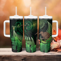 Kiwi New Zealand Personalised Tumbler With Handle Aotearoa Map Silver Fern Koru Pattern