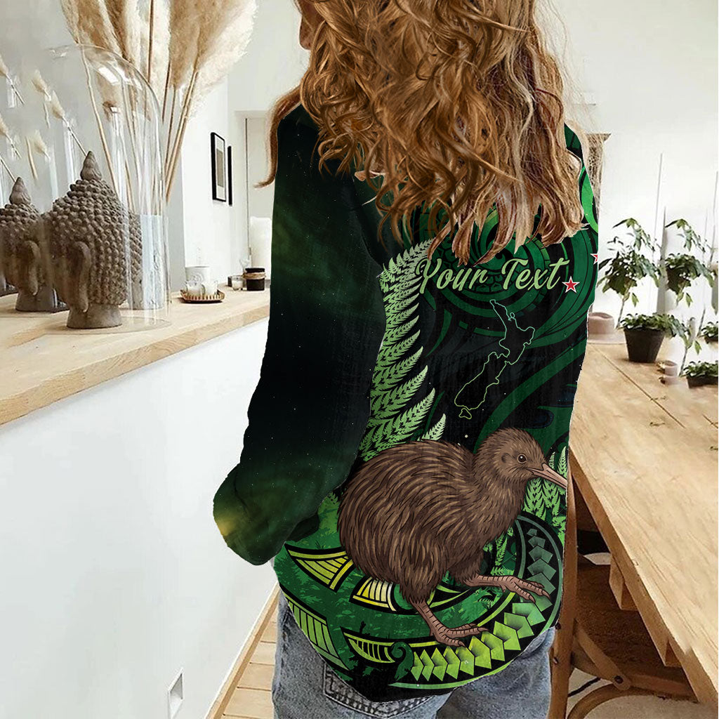 Kiwi New Zealand Personalised Women Casual Shirt Aotearoa Map Silver Fern Koru Pattern