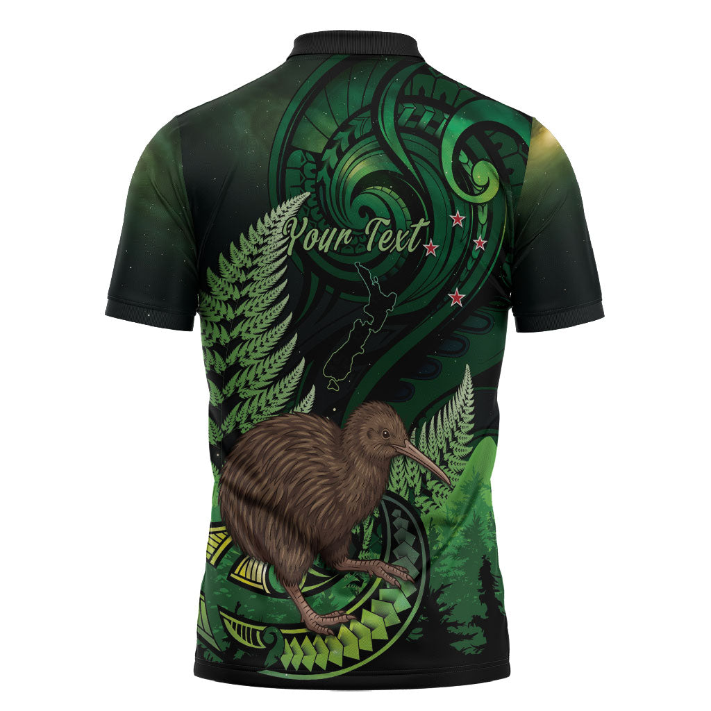 Kiwi New Zealand Personalised Zipper Polo Shirt Aotearoa Map Silver Fern Koru Pattern